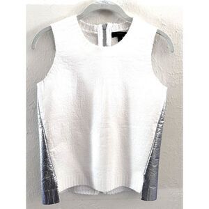 J.‎ Crew Vest Top Sz XS White and Metallic Silver Sleeveless Shirt Full Zip